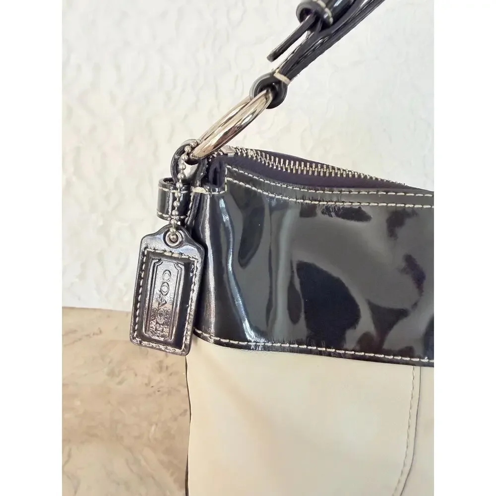 Coach Laura F14886 S Hobo Handbag Black / white Leather shoulder bag Y2K